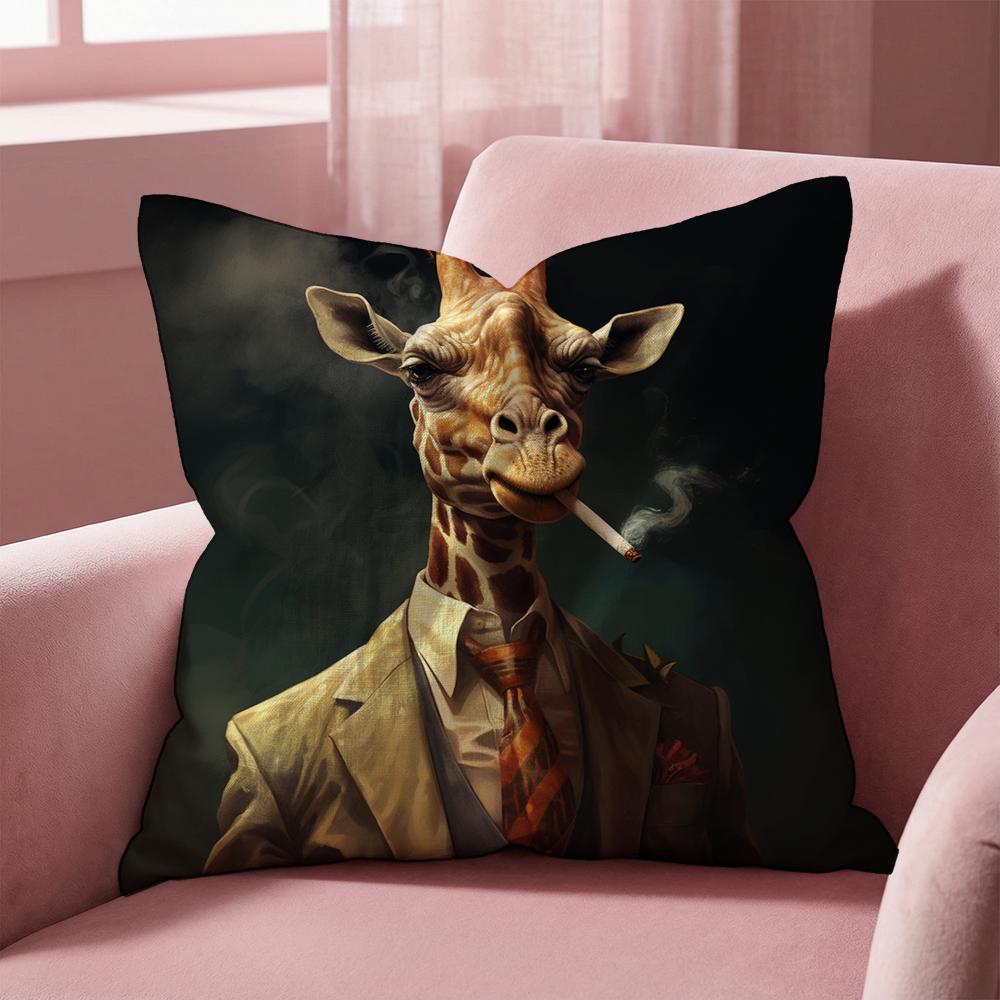 Retro Dressed Up Giraffe THEME Cushion Cover Multi-Scene Pillow Cover for Home & Car - Reversible, Soft & Durable for Daily Use