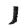 2025 Herbst und Winter neue spitze Keilabsatz Temperament Französische Mode sexy schöne Damenstiefel Hosenbein-Stiefel