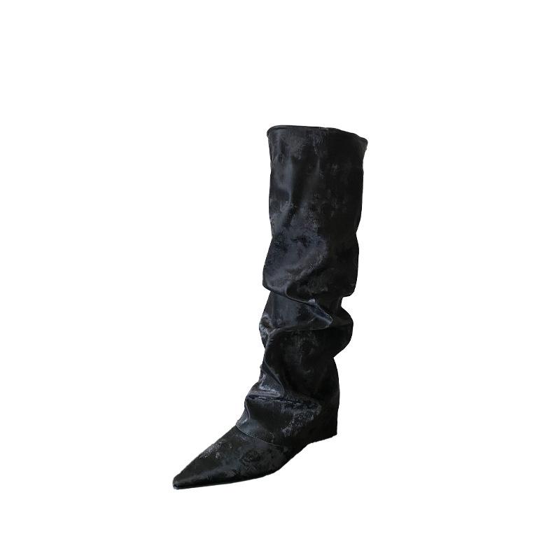 2025 Herbst und Winter neue spitze Keilabsatz Temperament Französische Mode sexy schöne Damenstiefel Hosenbein-Stiefel