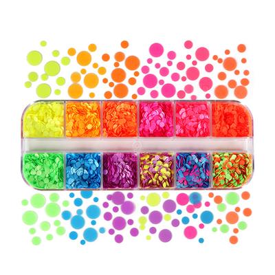 1 krabička Fluorescenční Neonová barva Různé velikosti Kulaté flitry na nehty Vločky Slice Paillette Dekorace na nehty Manikúra