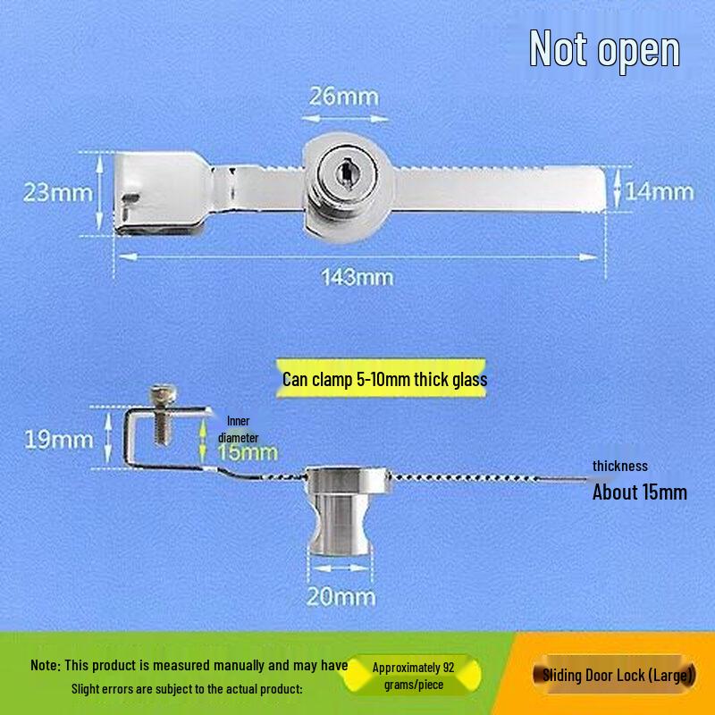 Rongyu Large Zinc Alloy No-Drill Glass Door Lock