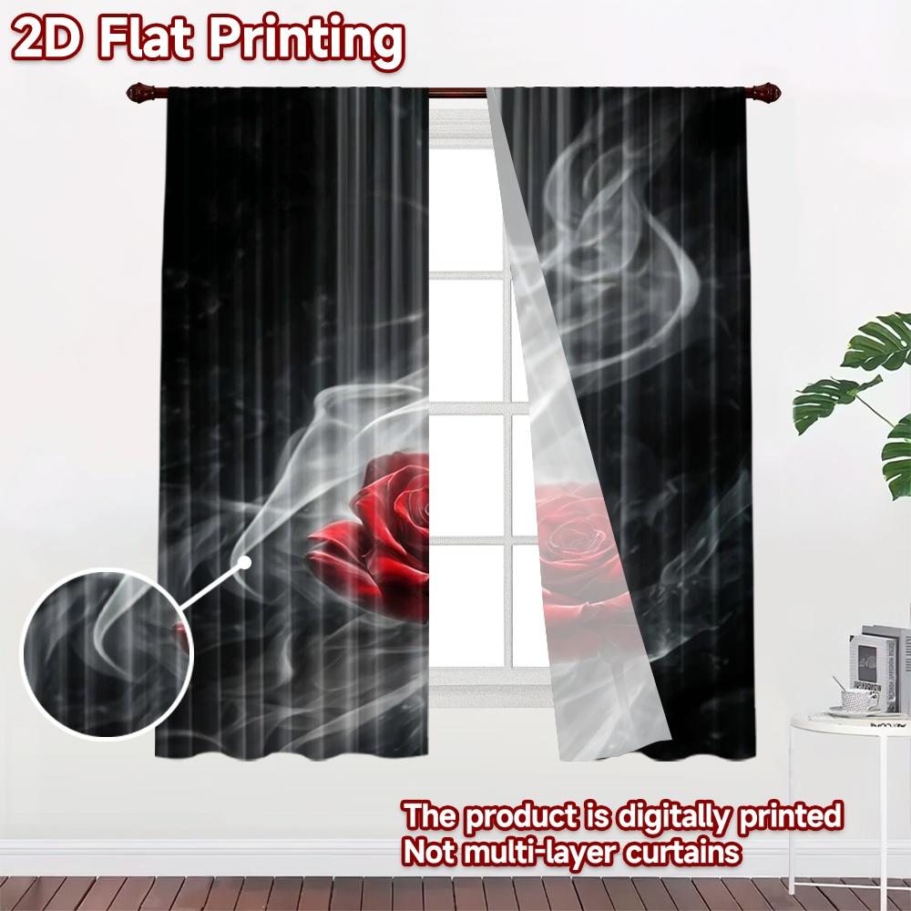 2D flat printing 2pcs Curtain Window Curtains Mystical Red Rose Digital Printed Polyester Drapes Family Party Use for Living