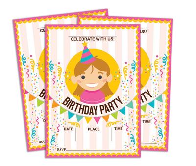 Darling Souvenir Multicolor Birthday Invitation Card Stampabile Riempi o Scrivi In Inviti Vuoti Forniture per Feste Confezione da 28 5 x 7