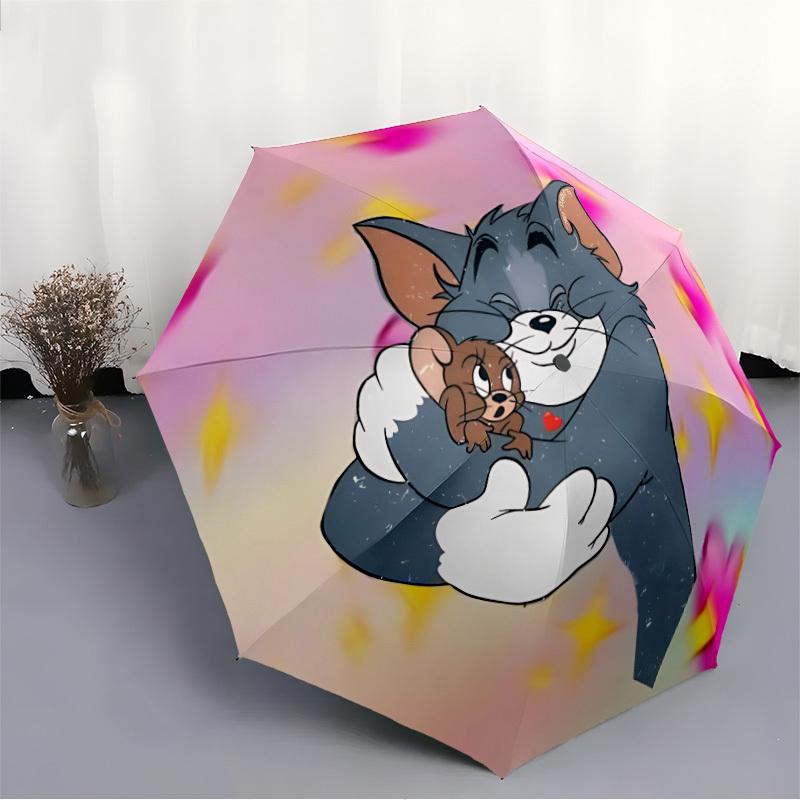 Tom Jerry Automatic Open/Close Umbrella Folding Umbrella,Portable Compact Perfect Gift for Birthday, Christmas0809177