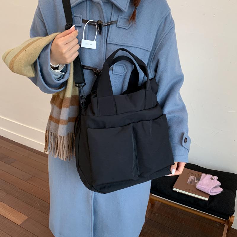Canvas Bag Women's Large Capacity Lightweight Tote Bag Solid Color Shoulder Crossbody Bag