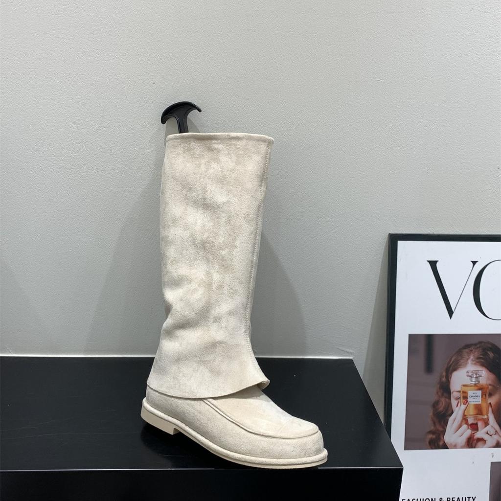 Khaki Pants Tube Boots Knight Boots Women's Boots 2025 Autumn and Winter Vintage Suede Skinny Boots Medium Boots