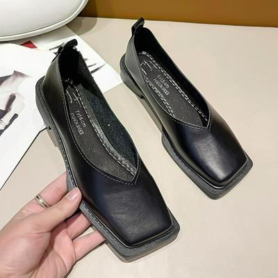 Xiaoxiangfeng Low-heeled Single Shoes Women's Pedal Scoop Shoes Square Toe Soft-soled Women's Shoes Spring and Autumn Peas Shoes