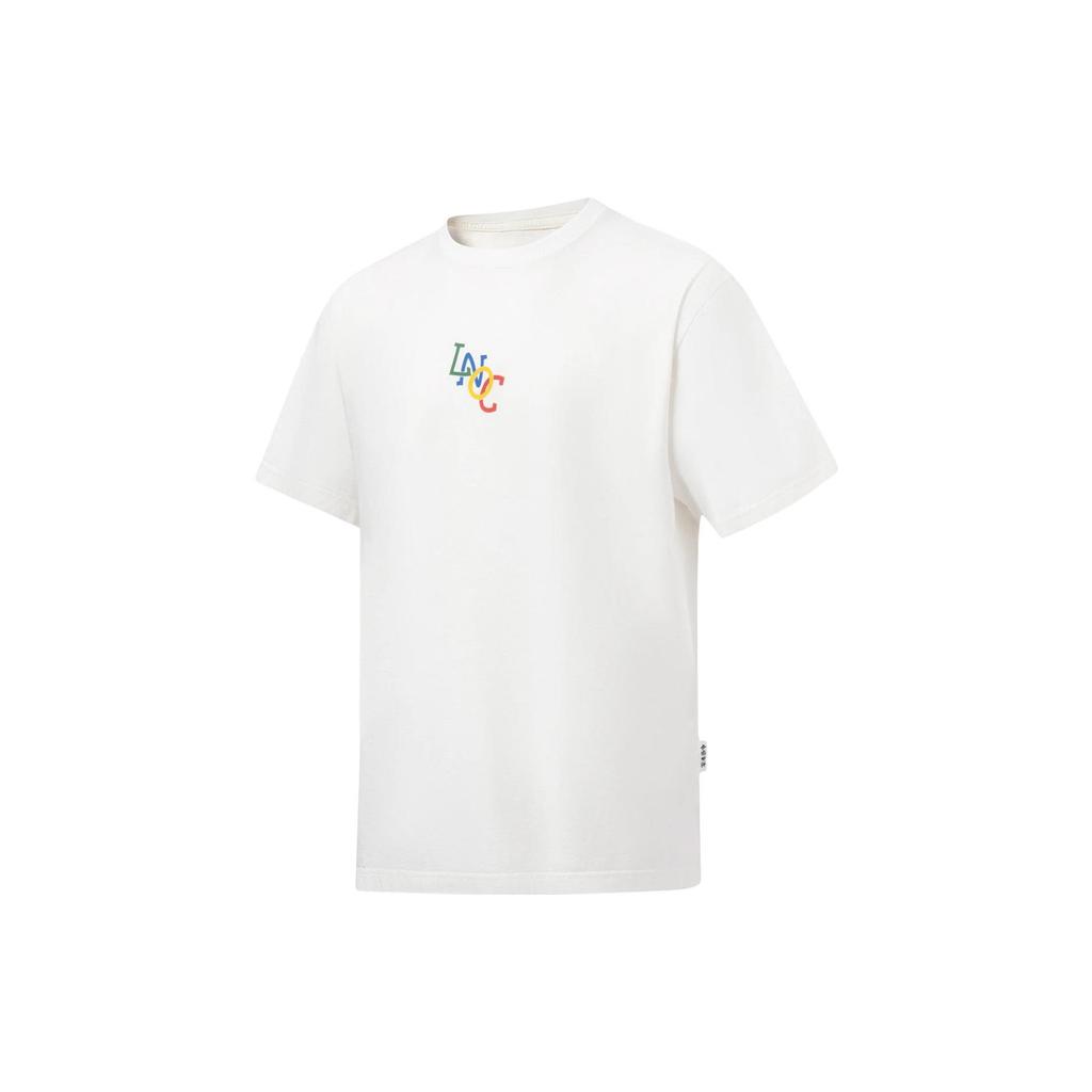 Li Ning Letter Print Round Neck Loose Short Sleeve T-Shirt Unisex Tops Off-White AHST135-1