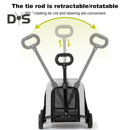 Wózek dla psa 4-kołowy wózek dla zwierząt z 360° obrotowym, chowanym uchwytem, wentylowana torba dla zwierząt, składany wózek dla psów i kotów