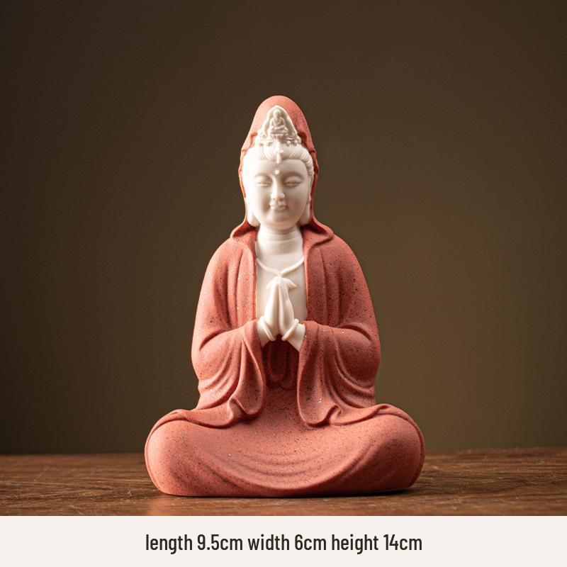 Ceramic Seated Guanyin On Lotus with Light Ring and Anjali Mudra for Home Decor
