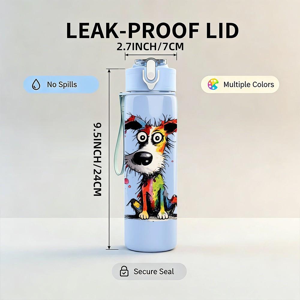 1PC Colorful Mixed Breed Dog Print 750ml Color Plastic Sports Water Bottle Leakproof Flip Straw Lid Suitable for Sports Office Home Use