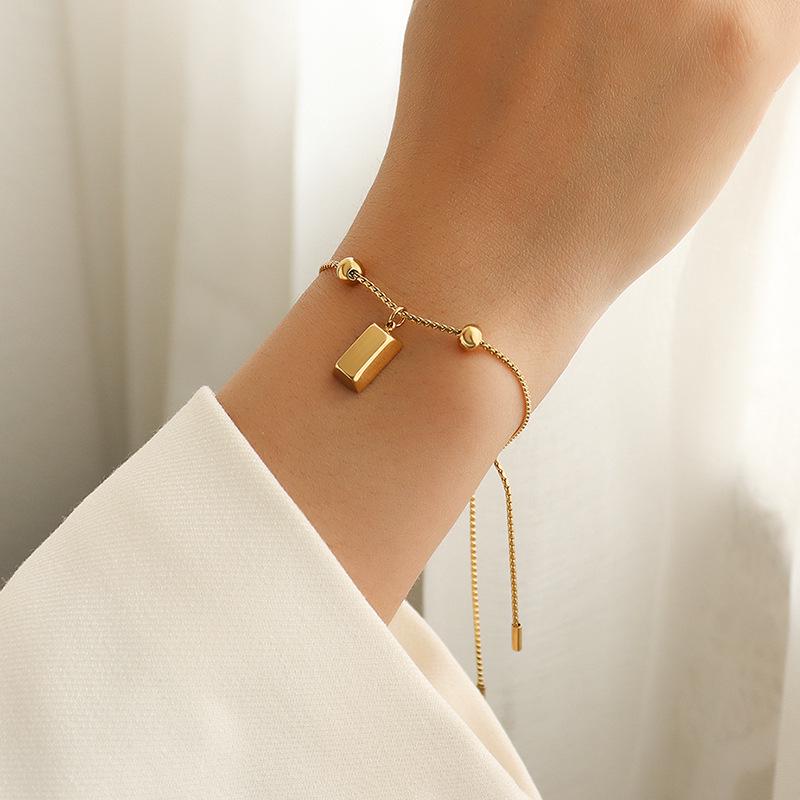 Titanium Steel Adjustable Gold Bead Bracelet - 18K Gold Accented