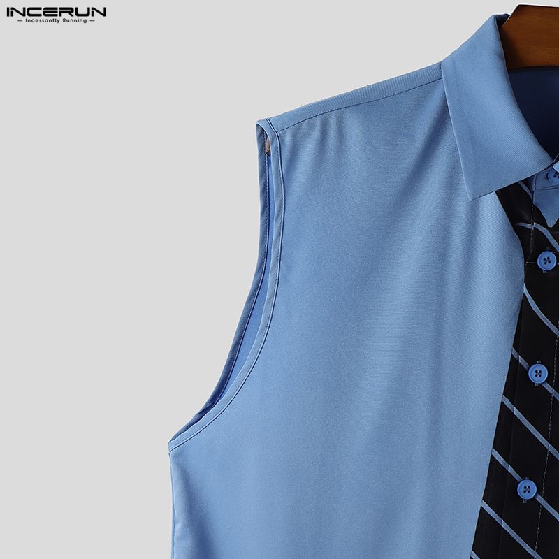 INCERUN Men Outfits Sleeveless Print Drawstring Hem Tops and Long Pants Casual Two Pieces Sets