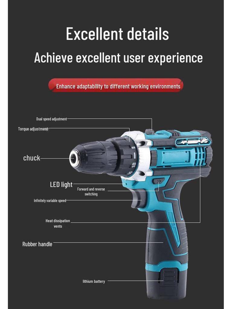 12V Rechargeable Handheld Drill & Screwdriver Set with Two-in-One Lithium Battery