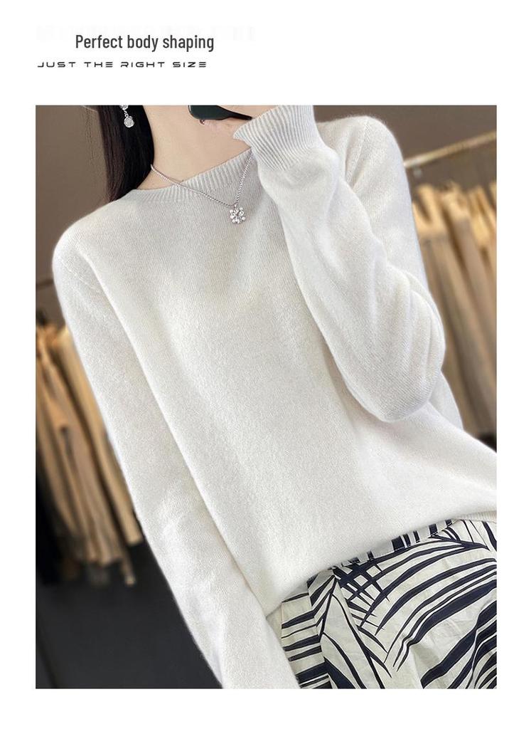 Women's 100% Wool Round Neck Sweater – Casual, Loose Knitwear, Minimalist Base Layer