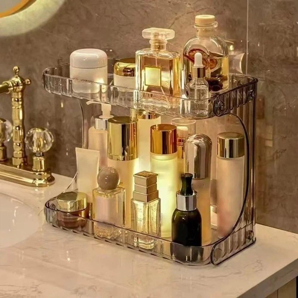Double Layer Desktop Storage Shelf Transparent Kitchen Storage Box Desktop Placement