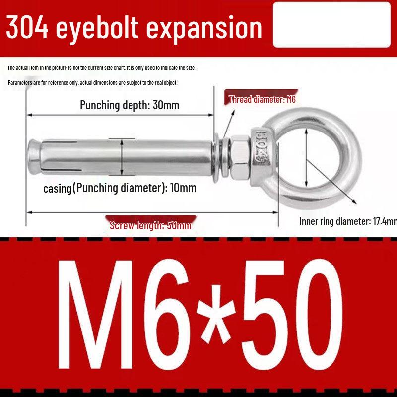 304 Stainless Steel Expansion Bolt with Ring Hook, M6/M8/M10/M12.
