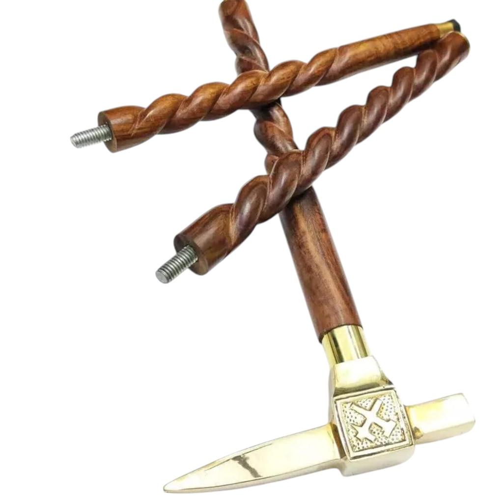 Starožitná zlatá sekera masivní hlava rukojeť vycházková dřevěná hůl ručně vyrobený dárek