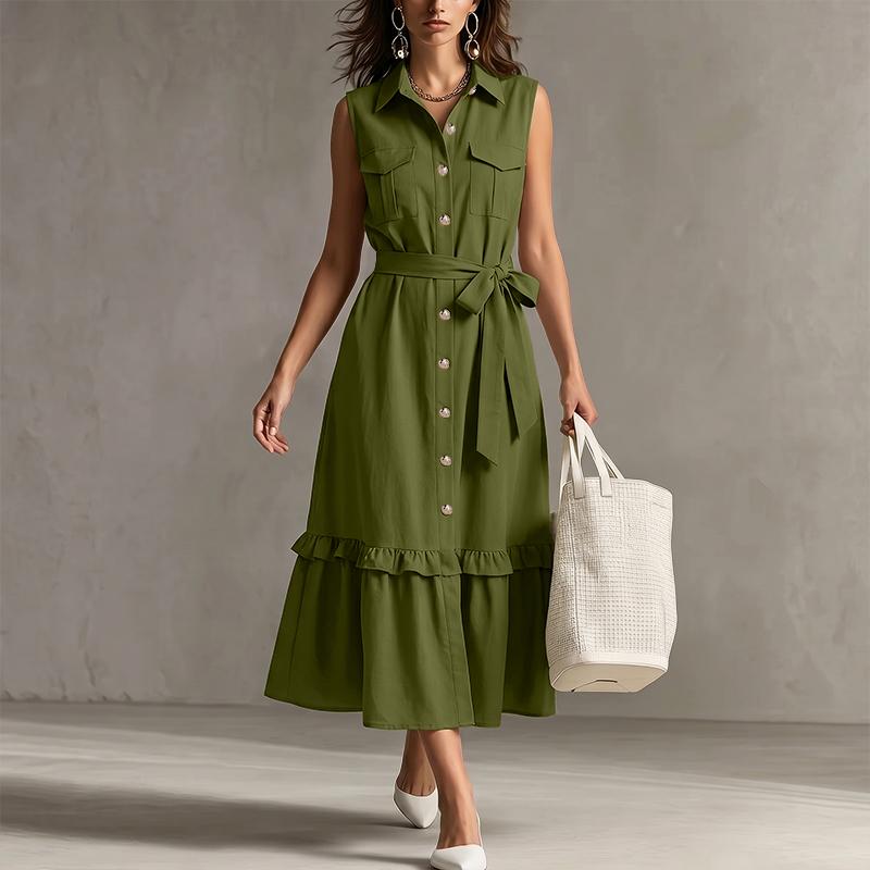 ZANZEA Women Casual Turn Down Collar Loose Sleeveless Dress