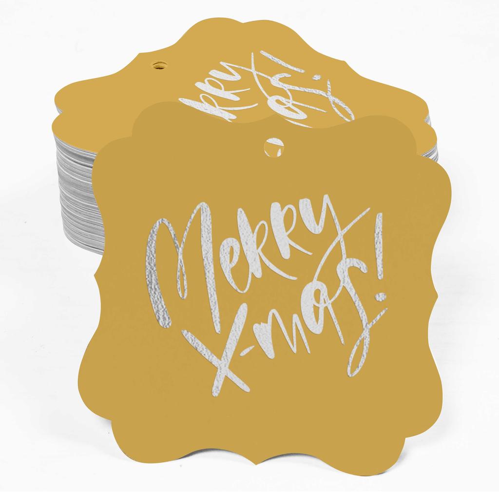 Inkdotpot Pack Of 100 Real Gold Foil Bracket Shape Paper Tags Merry X-Mas Christmas Favor Hang