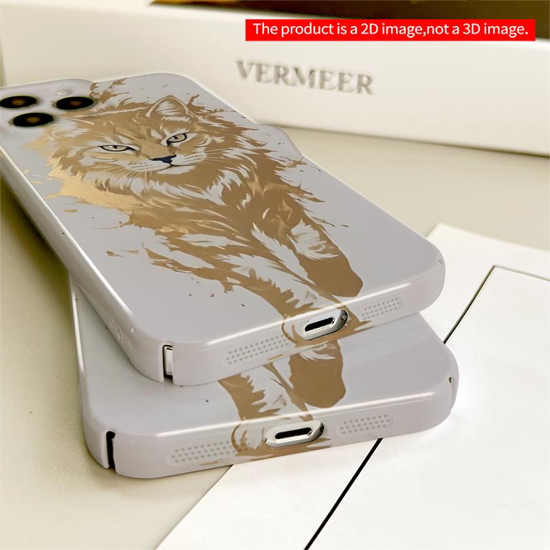 2DFlat Golden Cat Art Design All inclusive film hard iPhone case, compatible with iPhone 18 Pro Max 17 16 15 14 13 12 11