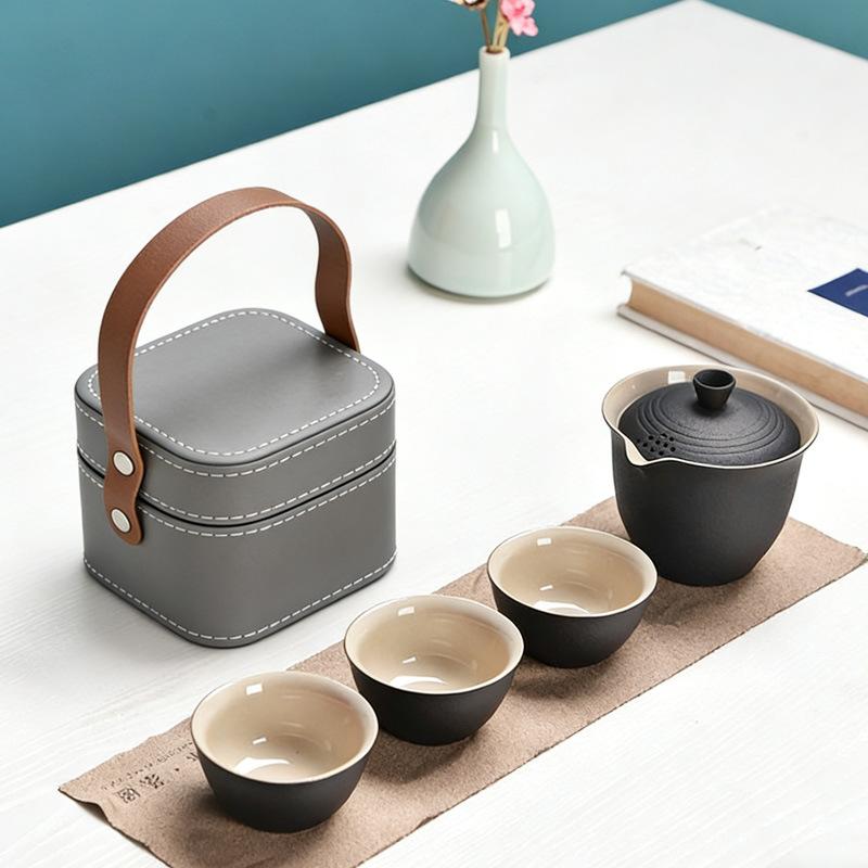 Business Gifts Travel Tea Set Kuaike Cup One Pot Three Cups Portable Cover Bowl Small Set Outdoor Kung Fu Tea Set