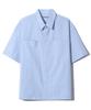 BASEMOMENT Hidden Pocket Striped Crop Half Shirt Sky Blue