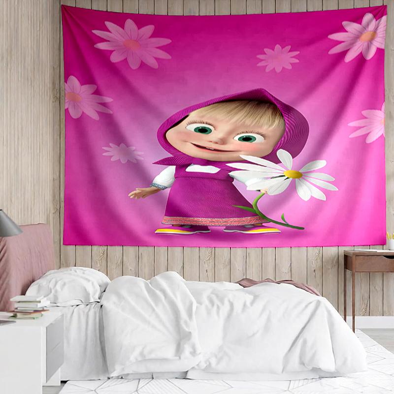 Masha Print Tapestry, Backdrop, Easy Setup, Ideal for Bedroom, Office & Living Room, with Aesthetic Wall Hanging Decor.