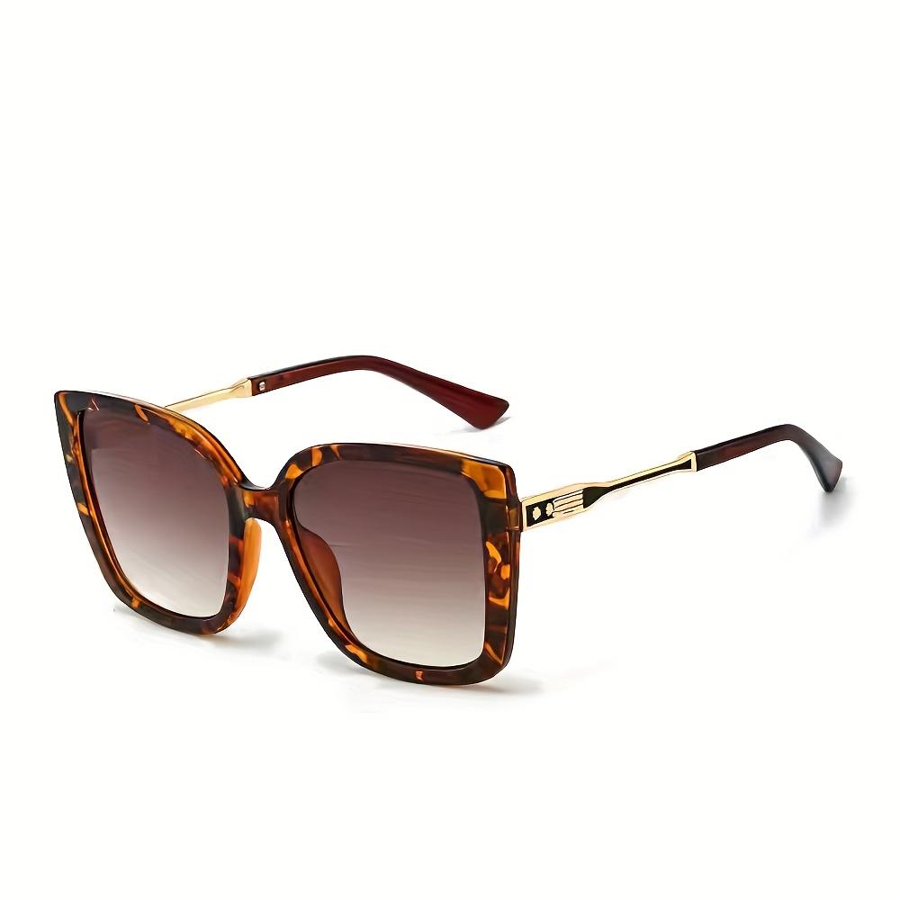 Women'S Fashionable Oversized Gradient Glasses - Rectangular Metal Frame with Decorative Hinge