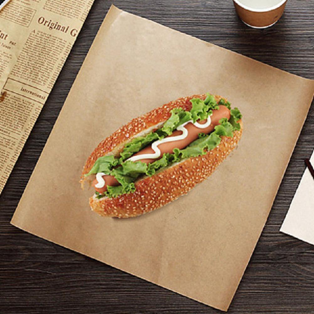 200pcs Food Kraft Paper Hamburger Wrapping Paper Oil-proof Paper Laminating Tray Paper Food Parchment Wrapper Accessories Tools