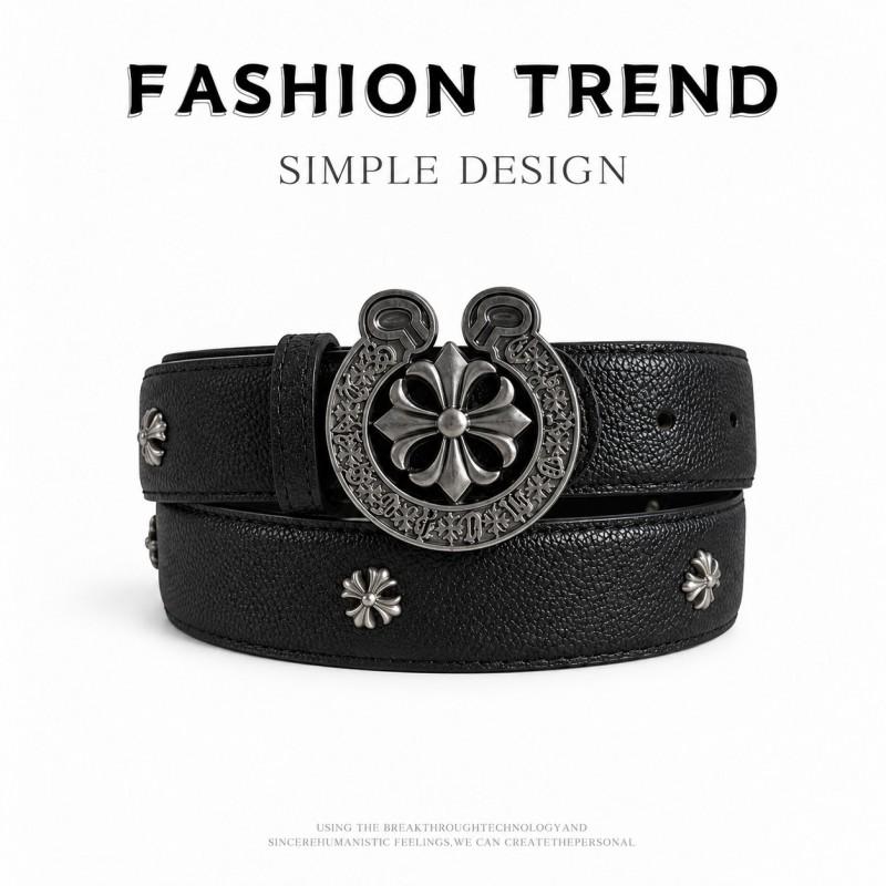 Unisex Punk Leather Belt With Horseshoe Buckle Cross Rivets Jeans Streetwear Y2K Fashion