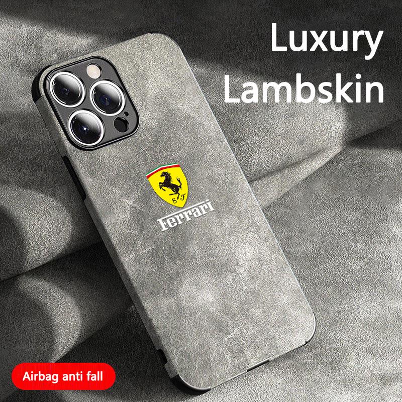 Custodia per Telefono Tutta Inclusa in Scamosciato per Auto Ferrari per iPhone 16 15 13 14 Pro Max Mini 8 XR XS 16 Plus 15Pro Max Cover Guscio Adesivo