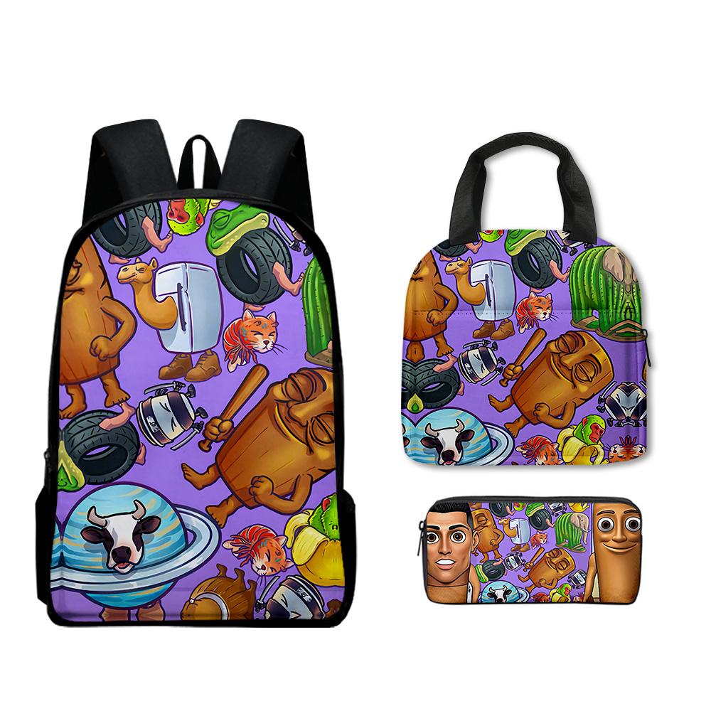 Hip Hop Populair Nieuwigheid Grappig tungtungtung 3D Geprint 3 stuks/Set leerling Schooltassen Laptop Dagrugzak Rugzak Lunchtas Etui