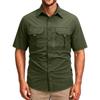 Men's Vintage Work Shirt Short Sleeve Casual Loose Fit Button Down Shirt with Chest Pockets Lightweight Breathable Fabric for Outdoor Activities