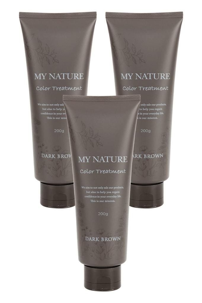 My Nature Official Color Treatment for Gray Gray Hair Popular Dark Hair, Women's [Glossy Care] Treatment, Gift, Organic, (3 Bottles, Brown)