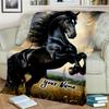 1PC Custom Name Black Horse Freedom Flannel Blanket Versatile,all-season Throw Suitable for the Living Room,bedroom,camping,travel,and Gift