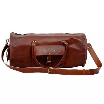 Leather Round Duffle Bag - Perfect for Travel, Gym & Weekends