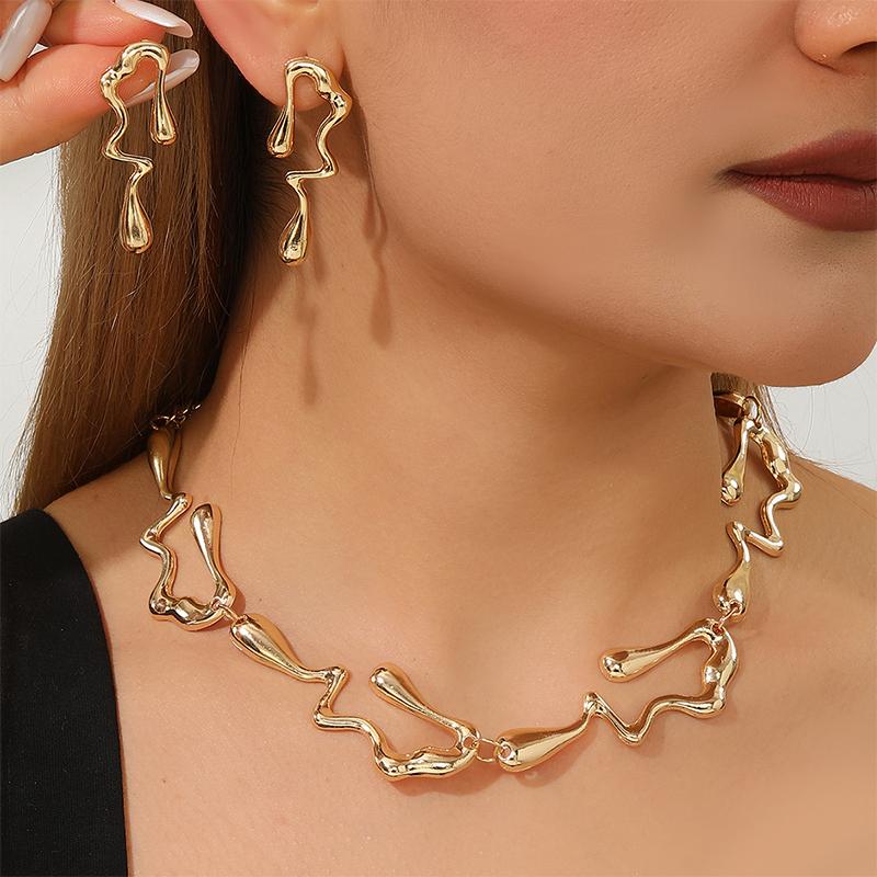 Retro Irregular Necklace Earrings Jewelry Set Fashion Personality Lava Style Necklace