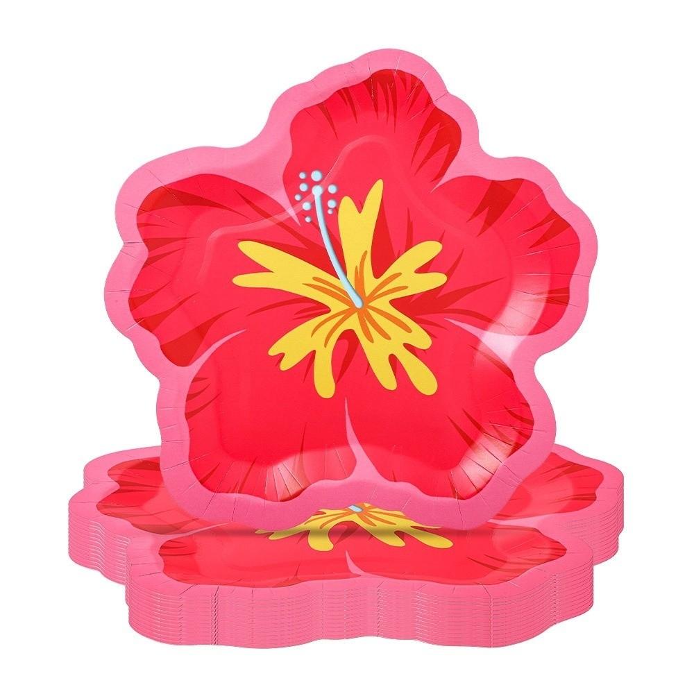 10Pcs Hibiscus Flower Pattern Hibiscus Paper Plates Disposable Dessert Plates Spring Party Supplies