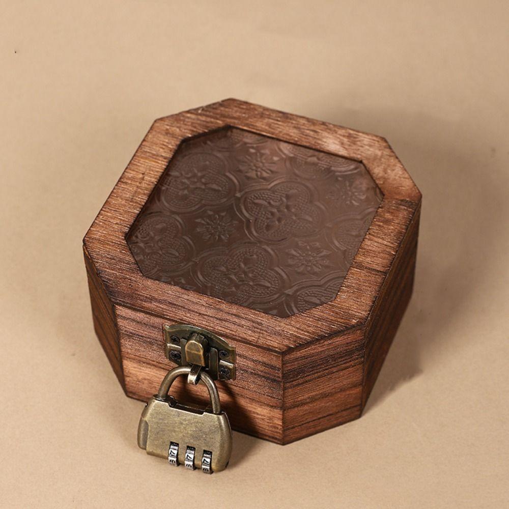 With Lock Wooden Jewelry Storage Box Frosted Glass Treasure Decorative Box  Exhibition