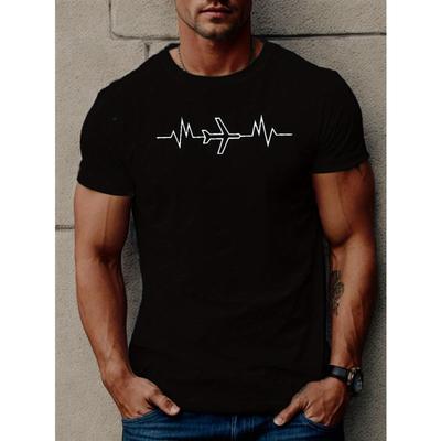 T-shirt Comoda a Maniche Corte da Uomo con Stampa a Fantasia Aerei, Maglietta Grafica Abbigliamento Estivo da Uomo, Abbigliamento da Uomo
