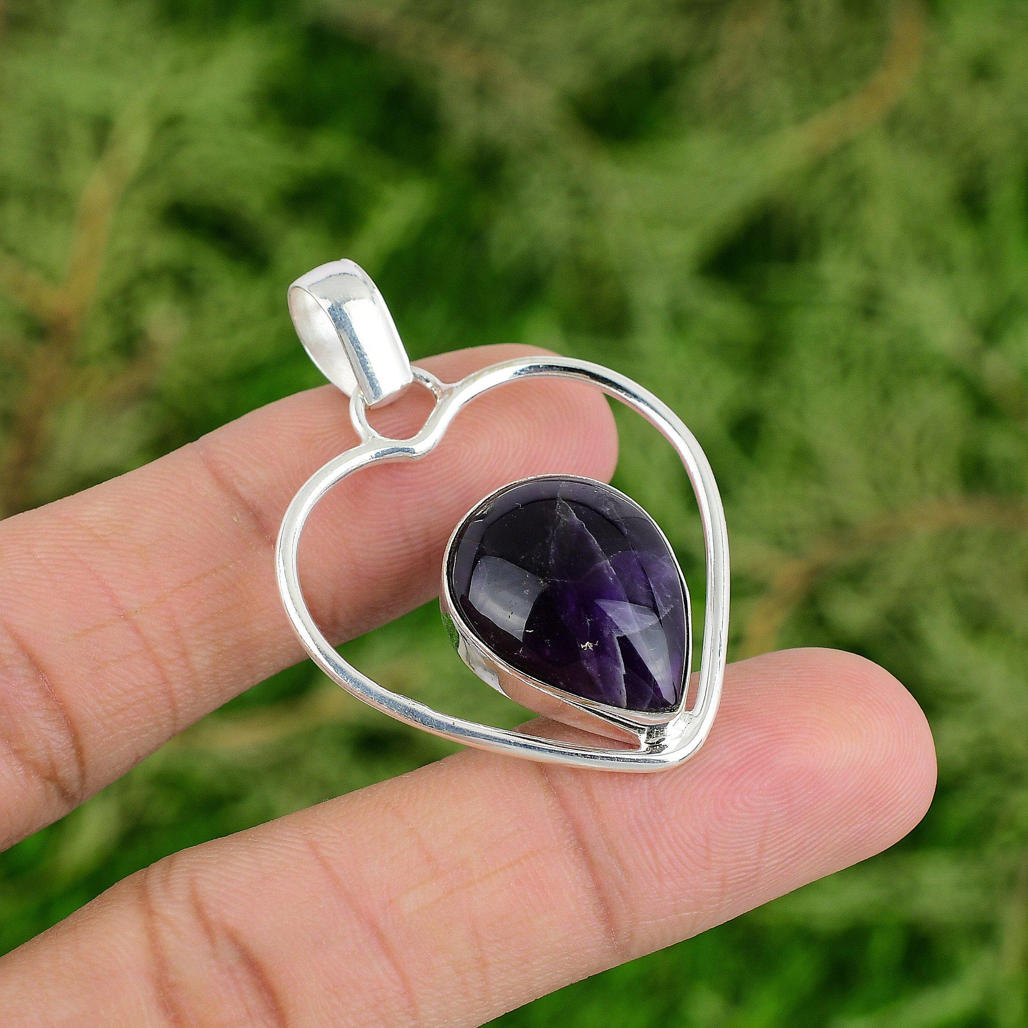 

Daughters Day Deal Chevron Amethyst Gemstone 925 Silver Mother Heart New Pendant