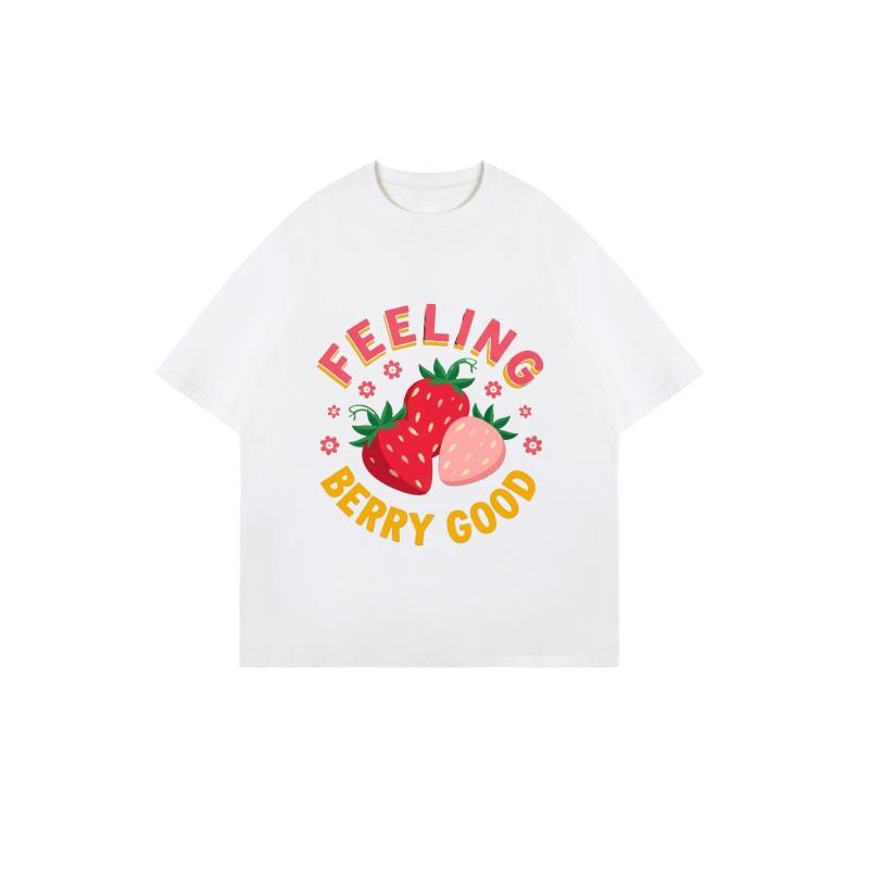 Feeling Berry Good Oversized T Shirt Black Strawberry Print And Text Casual Summer Wear For Women