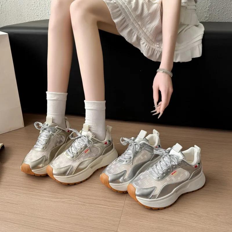 Spring and Autumn Elegant Solid Color Thick Bottom Sports and Leisure Shoes Fashion New Comfortable Women's Vulcanized Shoes