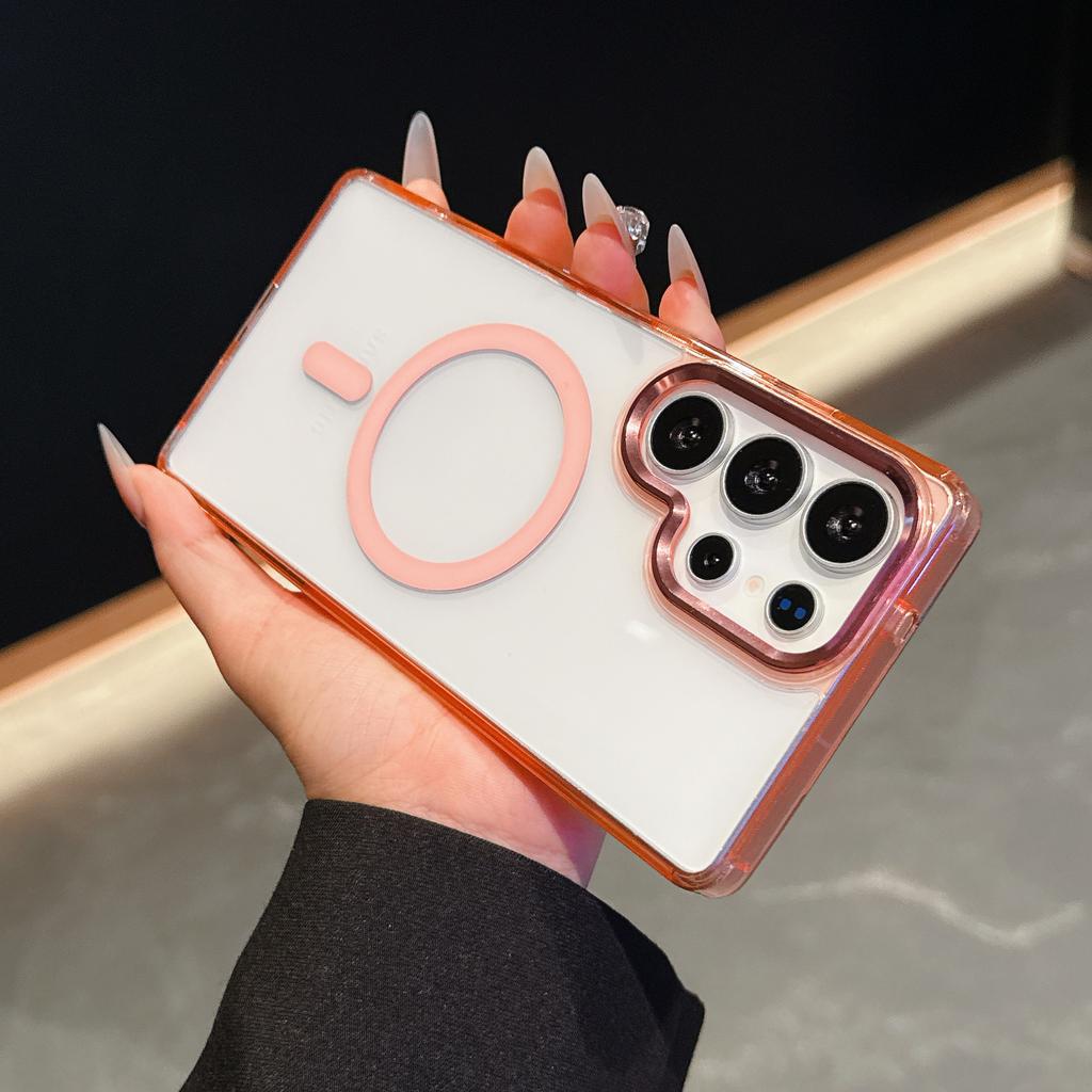 Suitable for Samsung S25Edge ice color transparent s24ultra magnetic mobile phone case A55 metal lens ring