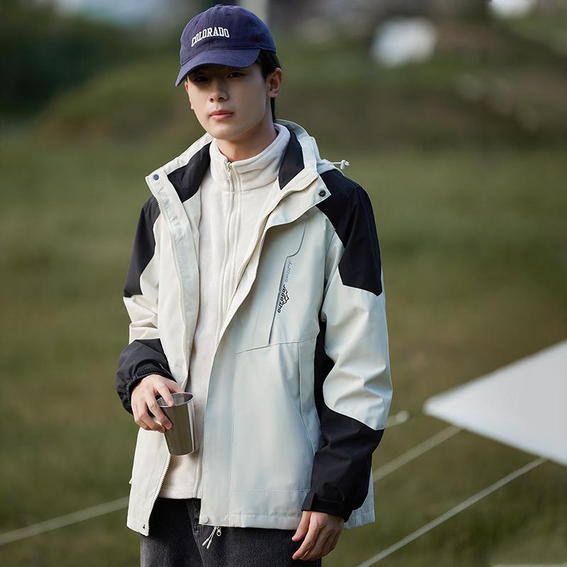 Herren- und Damen-Herbst- und Winterjacken Outdoor Winddicht und Wasserdicht Drei-in-eins Bergsteigerjacke Abnehmbare Kapuzenjacke für Herren