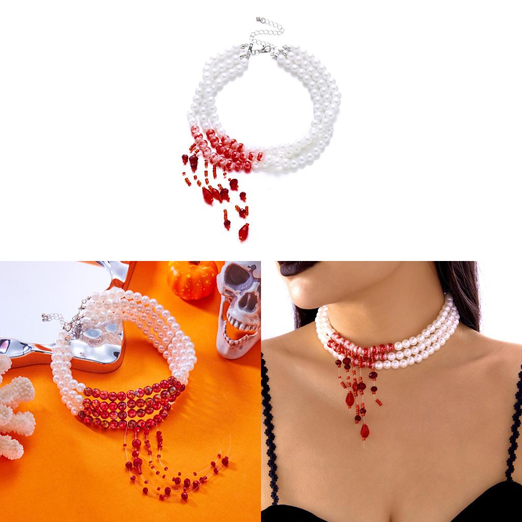 Halloween Blood Drop Pearl Necklace With Handcrafted Geometric Design For Women