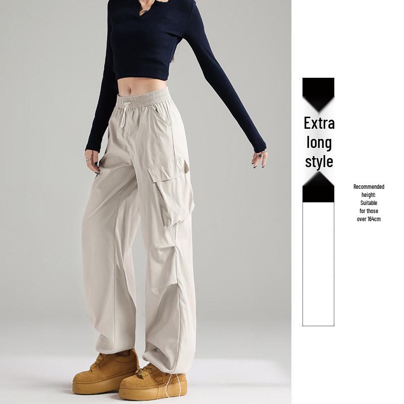 Women's Retro White & Grey Quick-Dry Wide Leg Pants for Spring/Summer 2026 - Outdoor & Mountaineering Style