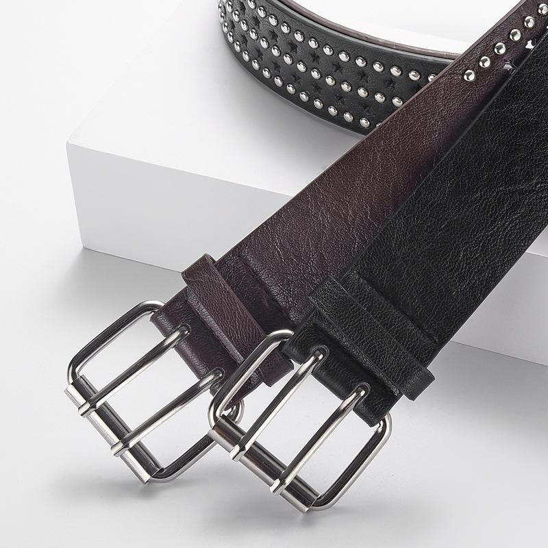 Punk Style Rivet Punching Personalized Women'S Belt Decorative Fan Pin Buckle Wide Belt