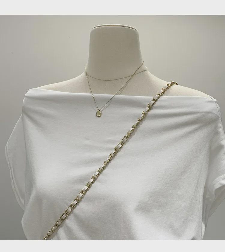 2024 Damen Sommer One-Shoulder Kurzarm Taillenbetonte Plissee-T-Shirts